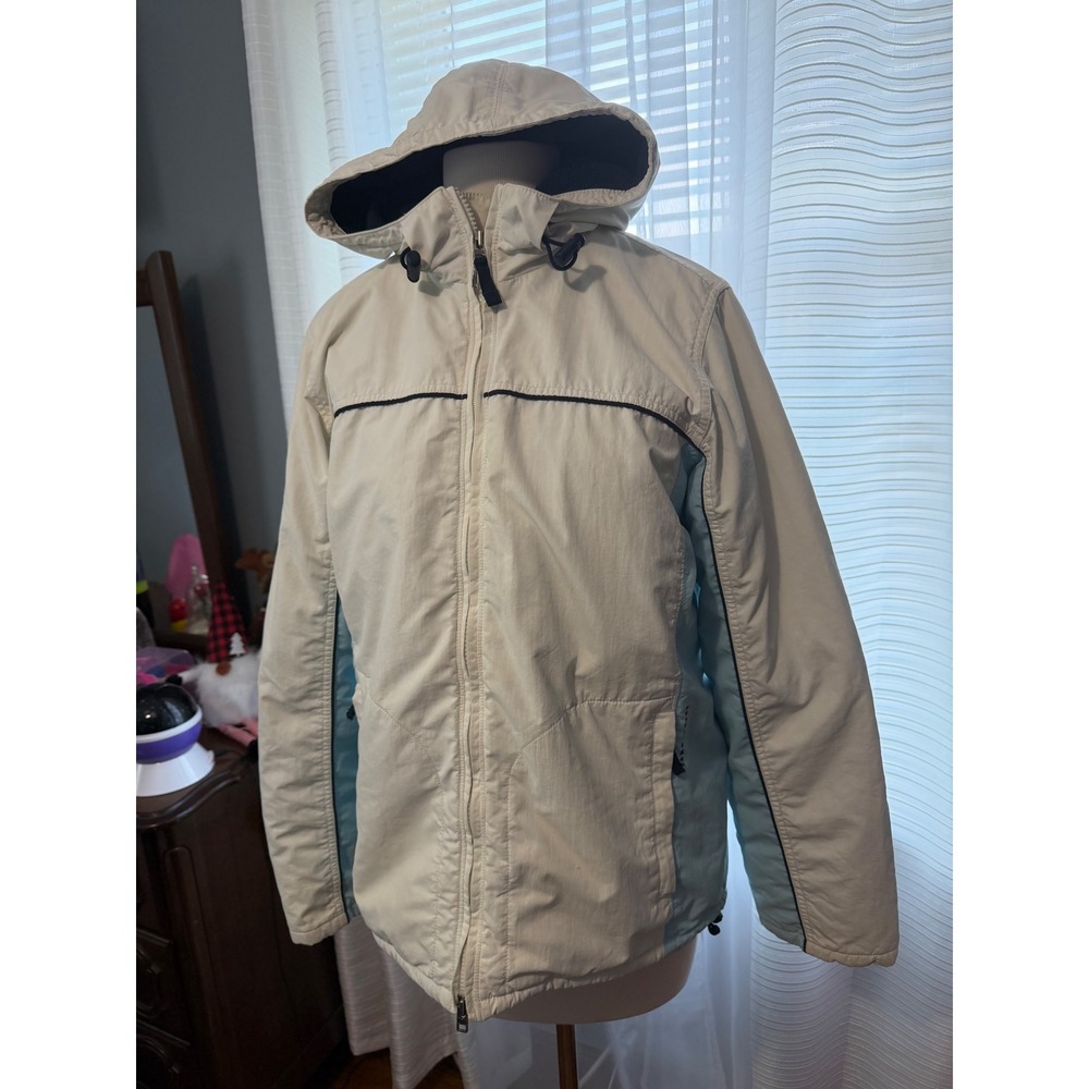 Abercrombie & Fitch Vintage Hooded Windbreaker Jacket Cream Blue Fleece Lined S - Picture 2 of 16